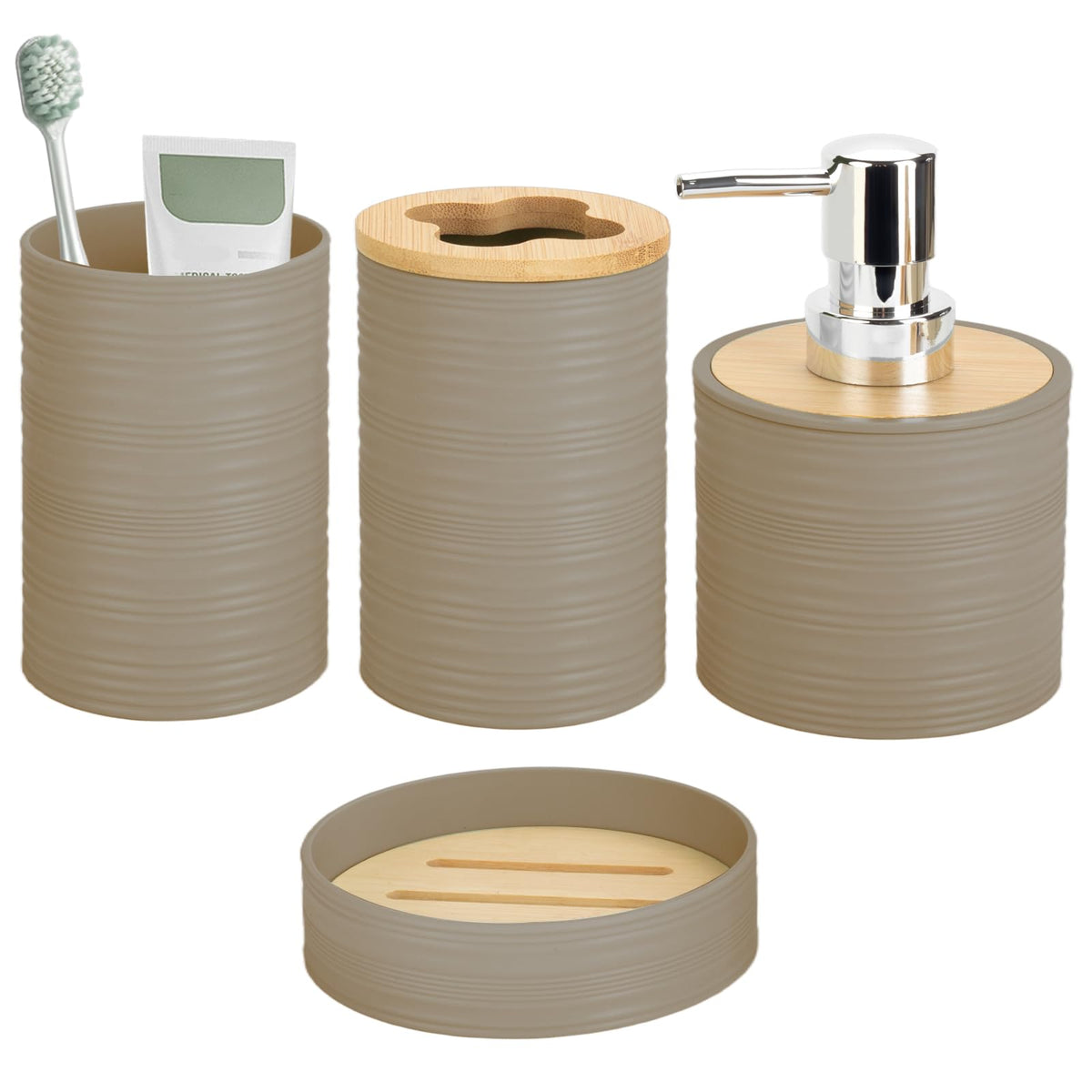 RRM 4 Piece Bamboo Bathroom Accessories Set, Boho Bathroom Decor, Aqua
