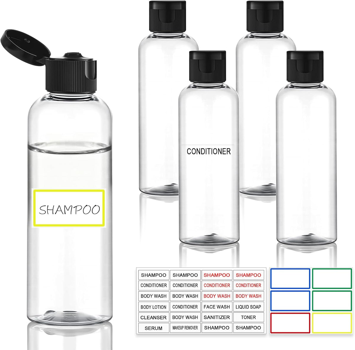 5 Pack 3.4 oz Travel Bottles for Toiletries, TSA Approved Leak Proof Refillable Travel Size Containers, Clear Plastic Shampoo Bottles for Lotion Conditioner
