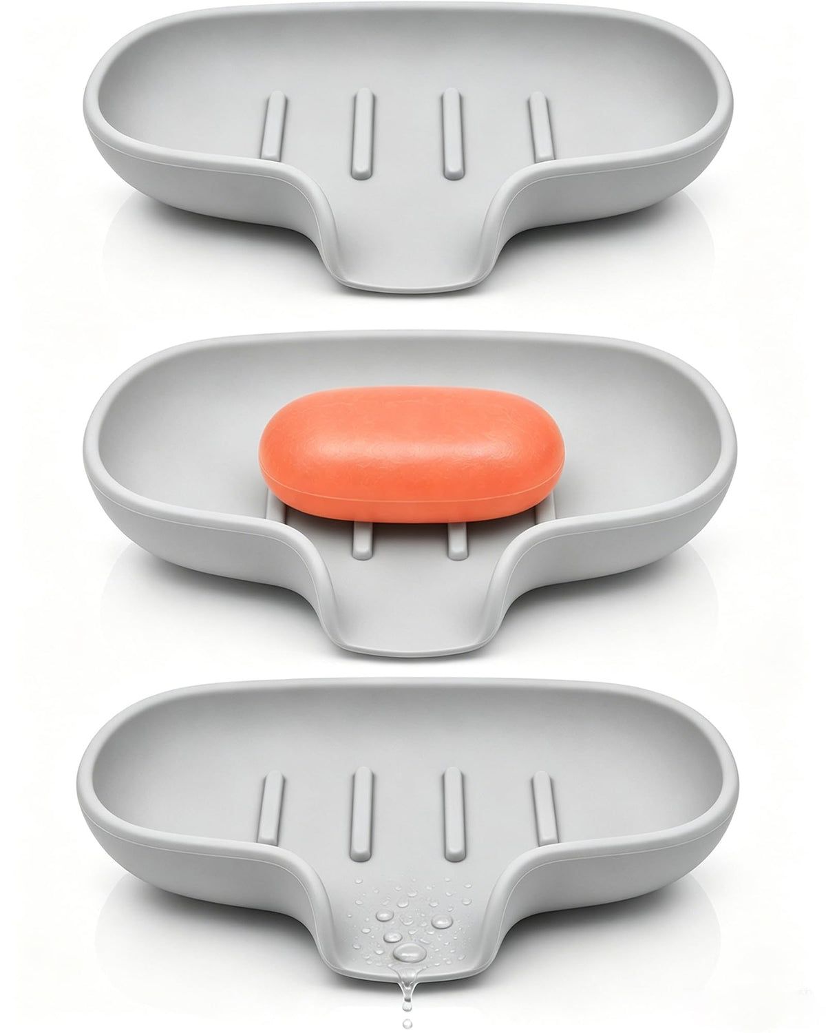 3 Pack Silicone Soap Dish for Shower, Bar Soap Holder with Drain Spout