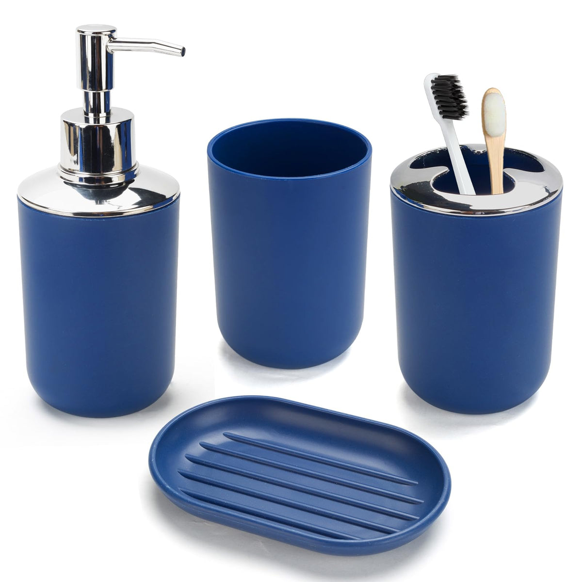 4PCS White Bathroom Accessories Set, Modern Bahtroom Decor Set