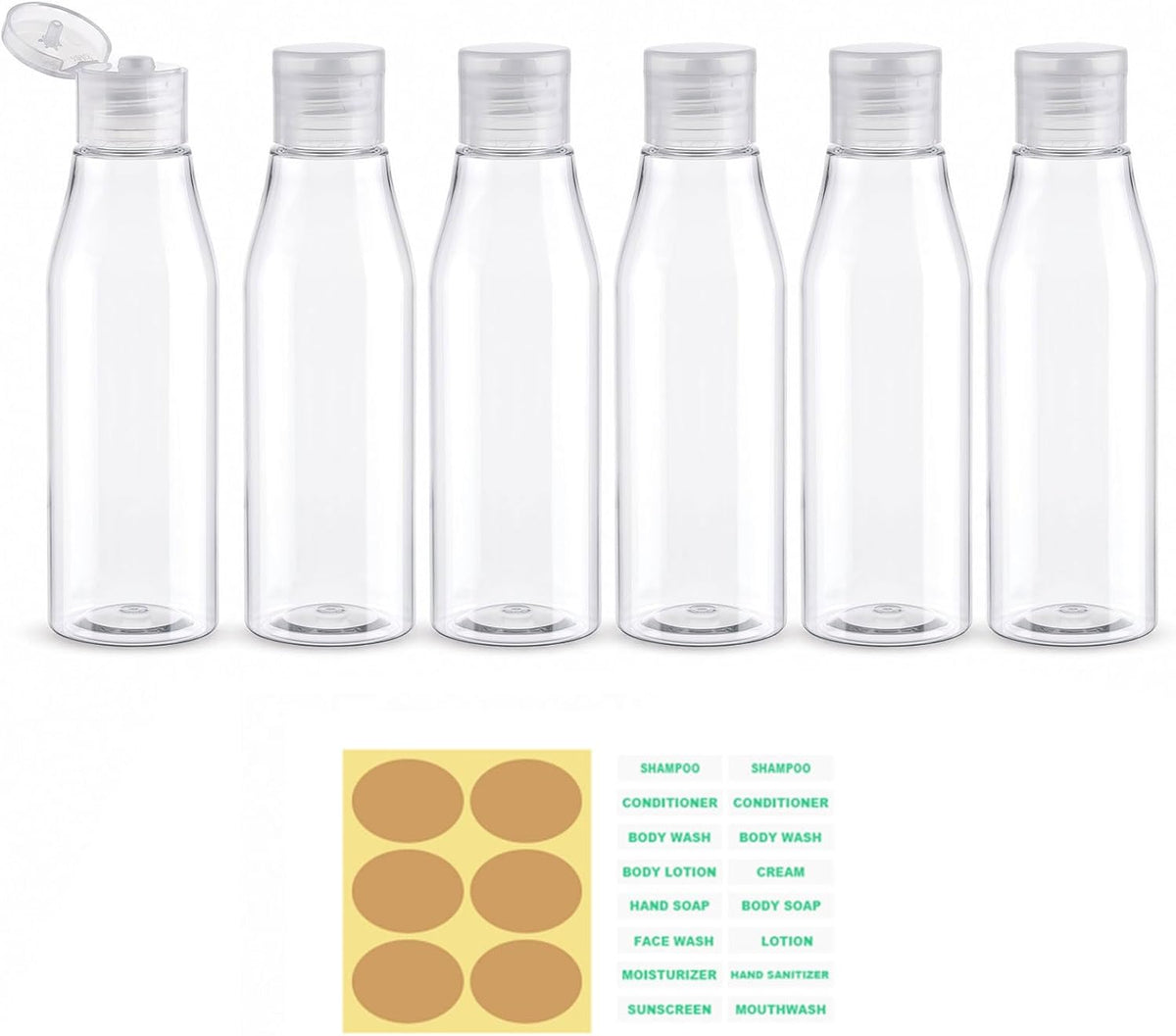 Travel Bottles for Toiletries 6 Pack 3oz/90ml Travel Size Toiletry Bottles