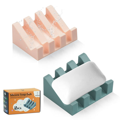 Self Draining Silicone Soap Dish Holder Waterfall Tray, 1 Pack Sky Blue