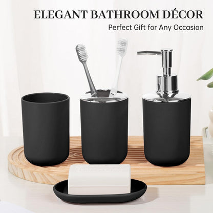 Bathroom Accessory Set, 4 Pcs Black Plastic Bathroom Set