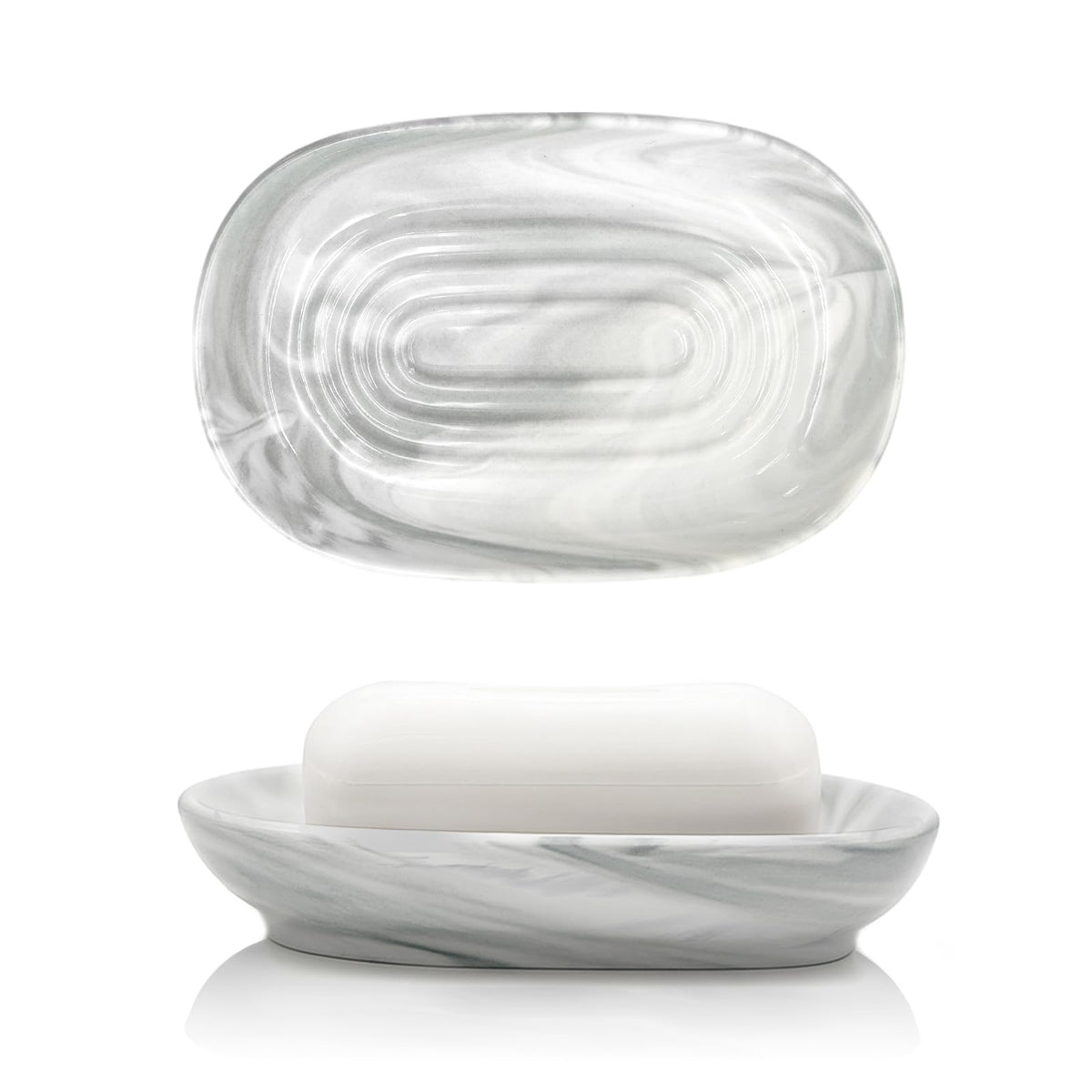 Ceramic Soap Dish for Bath Sink- Modern White Bar Soap Holder for Shower - Easy to Clean Multi-Purpose Oval Soap Dishes for Soap Bar, Sponges, Jewelry, Small Items | Fits Bathroom & Kitchen