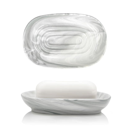 Ceramic Soap Dish for Bath Sink- Modern White Bar Soap Holder for Shower - Easy to Clean Multi-Purpose Oval Soap Dishes for Soap Bar, Sponges, Jewelry, Small Items | Fits Bathroom & Kitchen