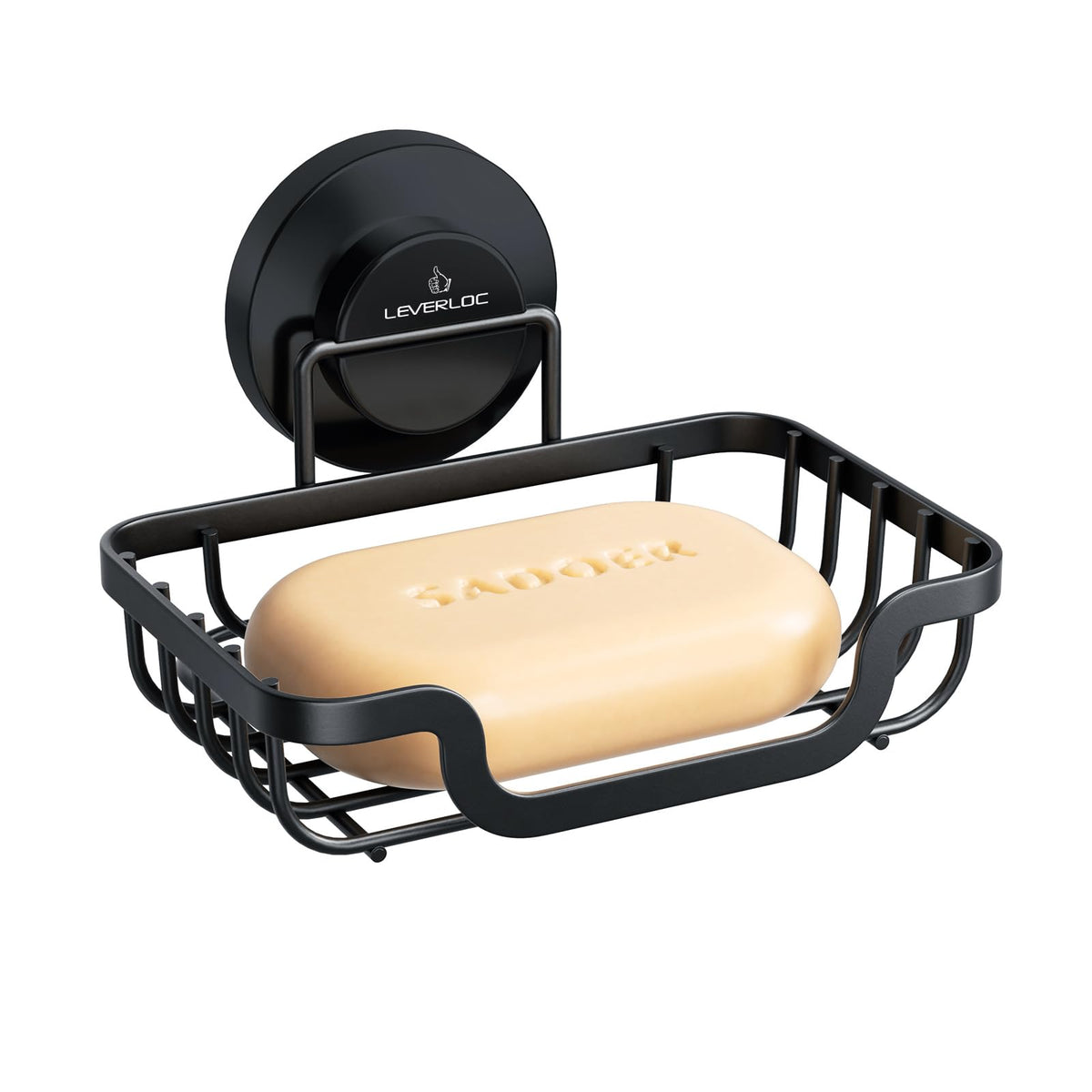 LEVERLOC Soap Dish, Soap Bar Holder for Shower Suction Cup Wall Mounted