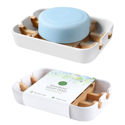 Soap Dishes for Bar Soap,2 Pack Environmentally-Friendly Bathroom Soap Dishes (Removable),2Pcs/Set Bamboo Soap Dishes Holder,Bathroom Sink Soap Dish,White