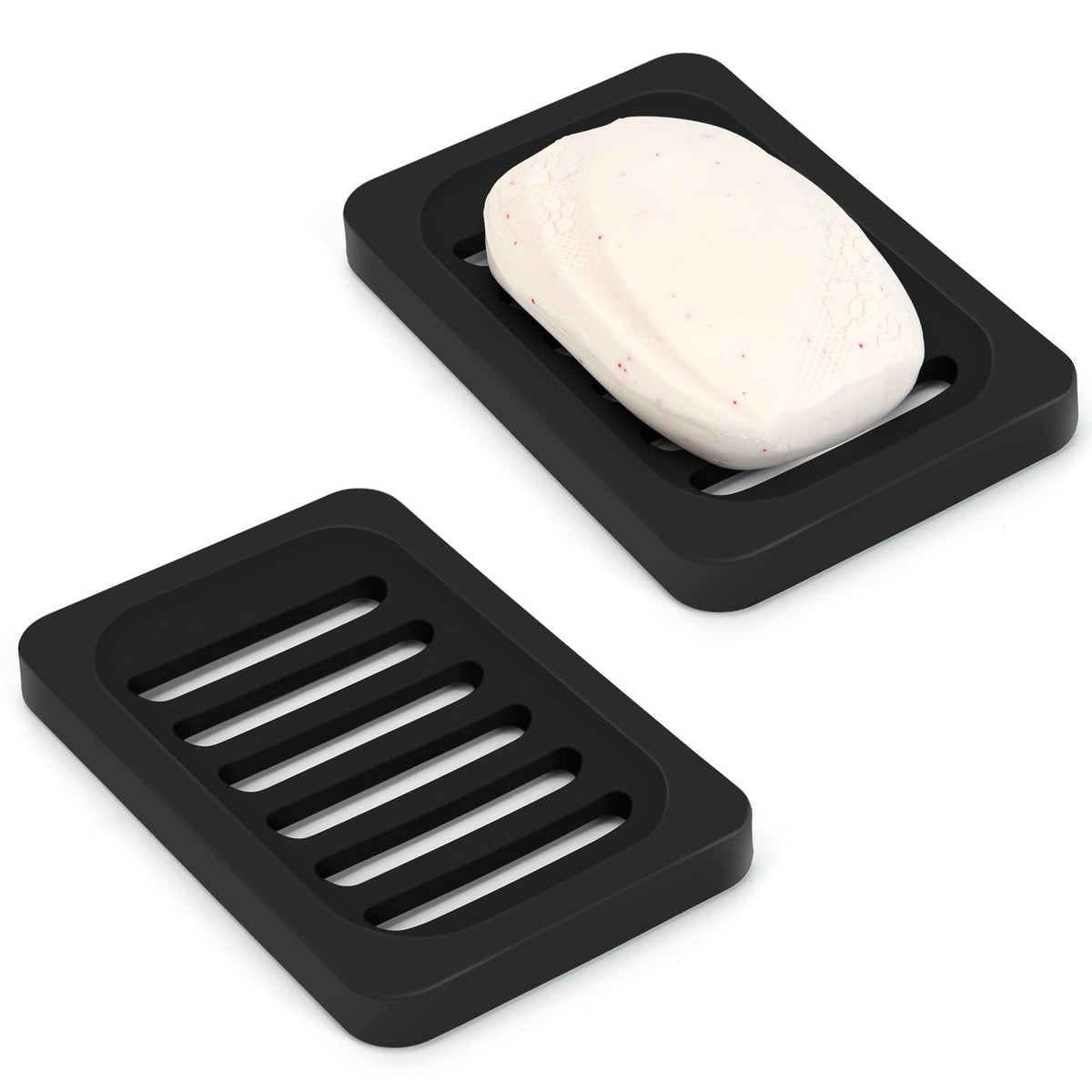 Topsky 2Pcs Soap Dish Holder, Non-Slip Bathroom Accessories Silicone Soap Case Saver, Sink Deck Bathtub Shower Dish Soap Drainer, Silicone Holder for Soap, Sponges, Scrubber (White)