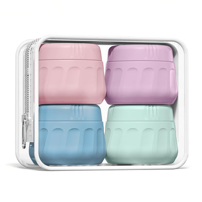 Mrsdry Travel Containers for Toiletries, TSA Approved Travel Size Toiletries 4 Pack, Refillable Containers, With Clear Bag, Leak Proof Silicone Jars, Essentials Creams Jars Carrying Small Items