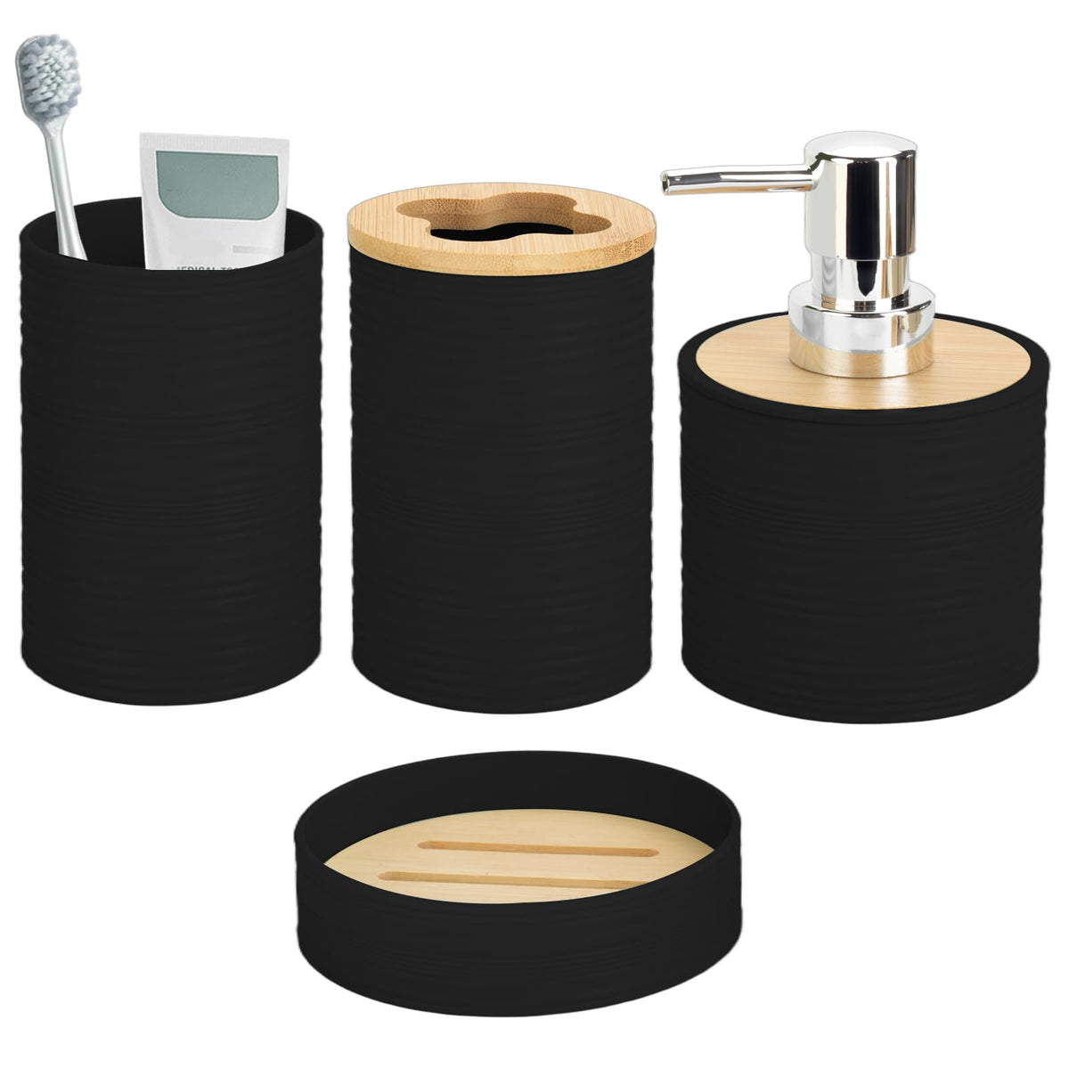 RRM 4 Piece Bamboo Bathroom Accessories Set, Boho Bathroom Decor, Aqua