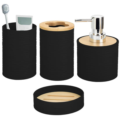 RRM 4 Piece Bamboo Bathroom Accessories Set, Boho Bathroom Decor, Aqua