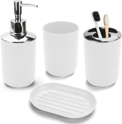 4PCS White Bathroom Accessories Set, Modern Bahtroom Decor Set