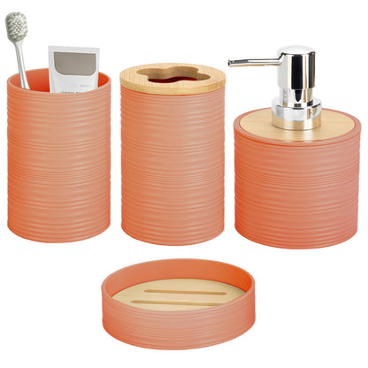 RRM 4 Piece Bamboo Bathroom Accessories Set, Boho Bathroom Decor, Aqua