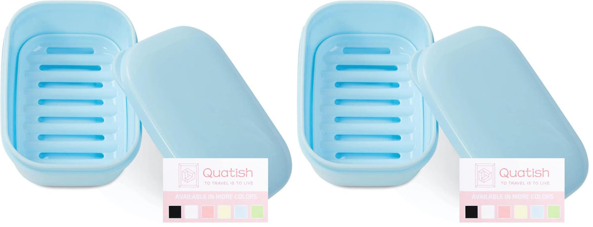 Quatish Leakproof Soap Dish with Lid & Draining Layer, Shatterproof Travel Bar Soap Holder Case Container, Portable Travel Size Toiletries Essentials for Camping, Gym, Bathroom, Black