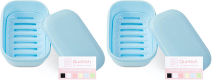 Quatish Leakproof Soap Dish with Lid & Draining Layer, Shatterproof Travel Bar Soap Holder Case Container, Portable Travel Size Toiletries Essentials for Camping, Gym, Bathroom, Black
