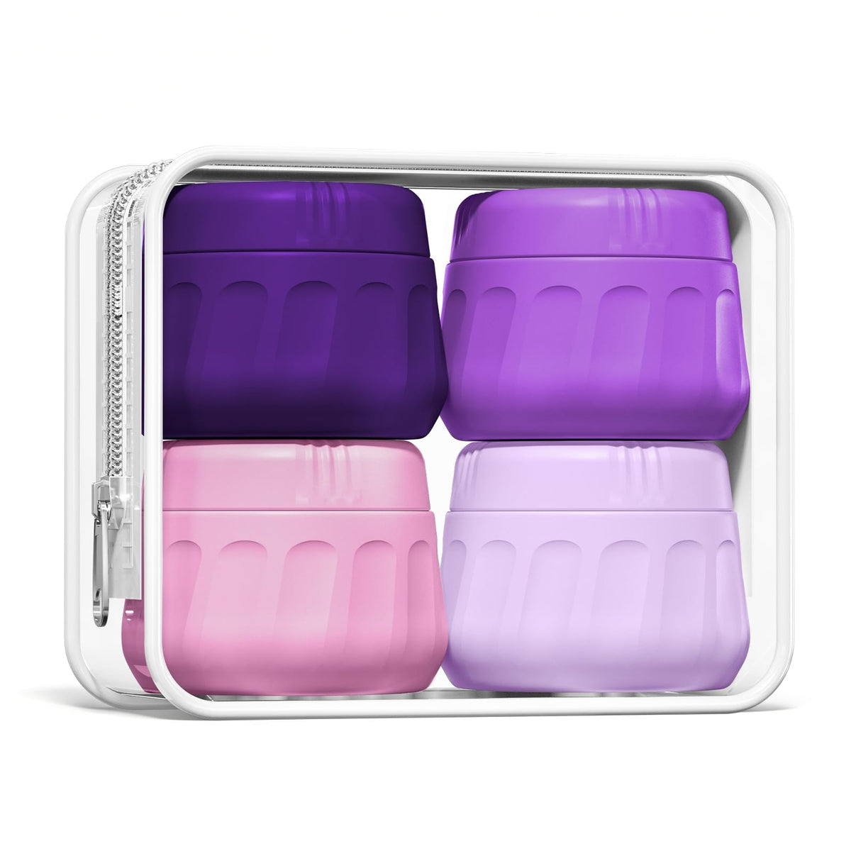 Mrsdry Travel Containers for Toiletries, TSA Approved Travel Size Toiletries 4 Pack, Refillable Containers, With Clear Bag, Leak Proof Silicone Jars, Essentials Creams Jars Carrying Small Items
