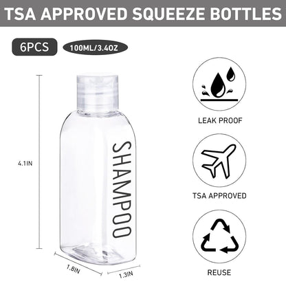 Travel Bottles for Toiletries 6 PCS 3.4oz Plastic Bottles Clear