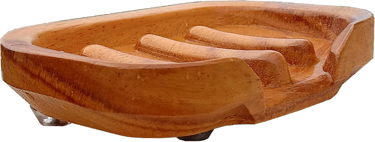 Bar Soap Holder for Shower by NAZAKOOL, Solid Teak Wood Soap Dish with Raised Edges (No-Slip), Draining Soap Saver for Bathroom, Kitchen Sink