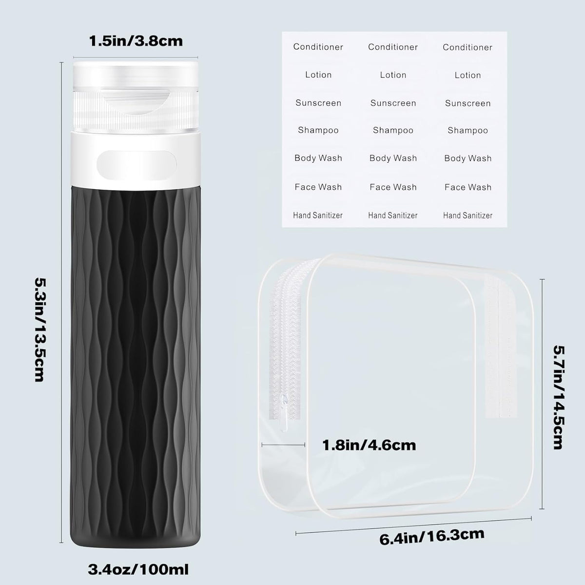 Travel Bottles for Toiletries, TSA Approved Silicone Travel Toiletry Bottle