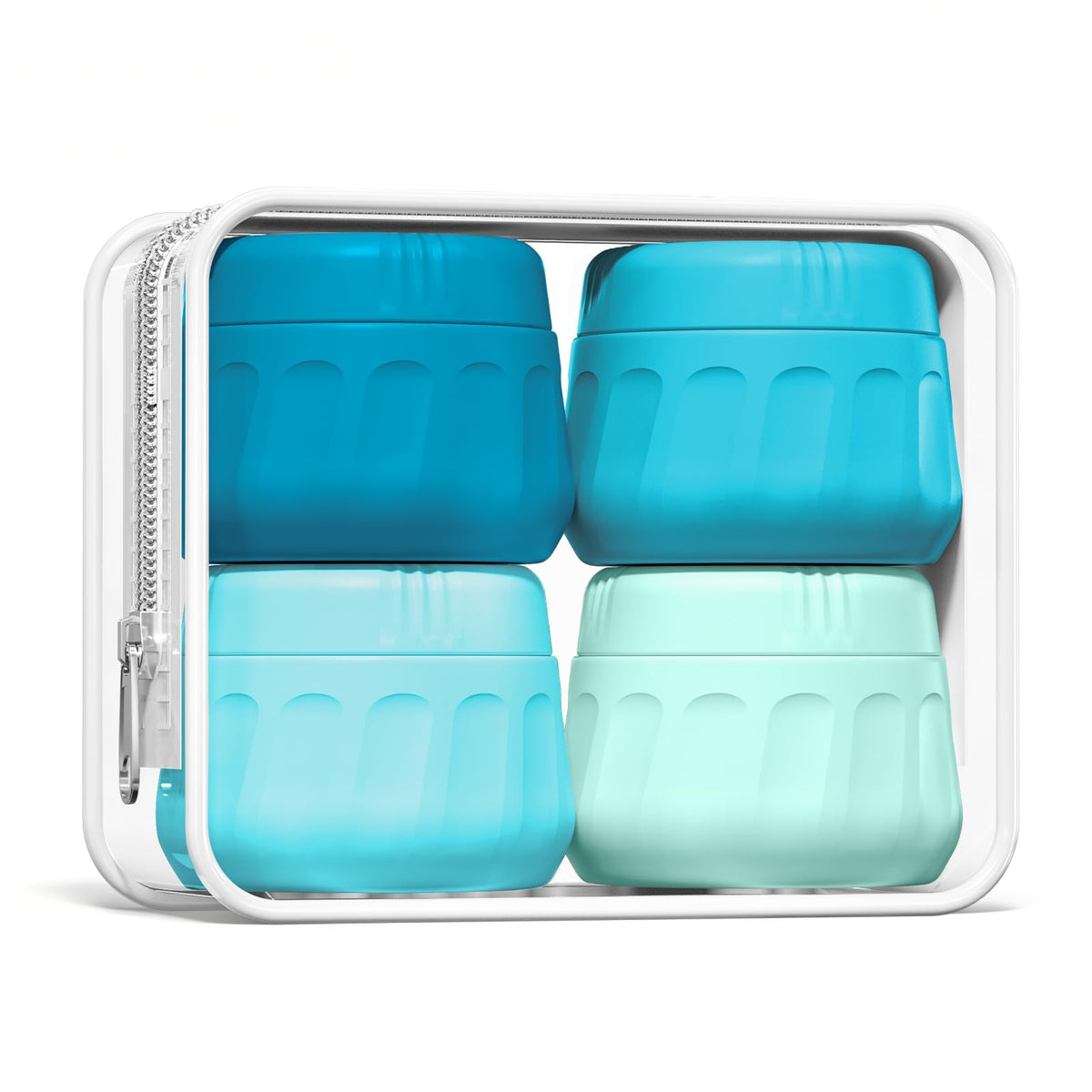 Mrsdry Travel Containers for Toiletries, TSA Approved Travel Size Toiletries 4 Pack, Refillable Containers, With Clear Bag, Leak Proof Silicone Jars, Essentials Creams Jars Carrying Small Items