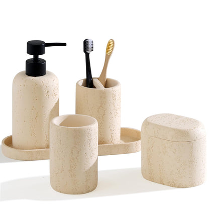 Bathroom Accessories Set, 5 PCS Modern Bath Organizer, Beige