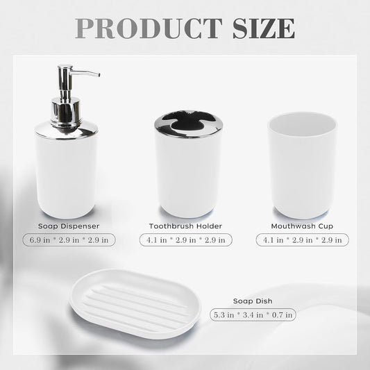 4PCS White Bathroom Accessories Set, Modern Bahtroom Decor Set