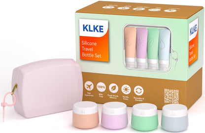 16-Piece Silicone Travel Bottles Set – TSA Approved Leakproof Toiletry Kit with Flat Easy-Squeeze Bottles, Pump & Spray, Waterproof Bag