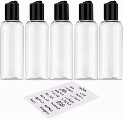 DNSEN 5 Pack 3.4 oz Travel Bottles for Toiletries TSA Approved Leakproof Plastic Empty Travel Size Bottles Containers with Labels
