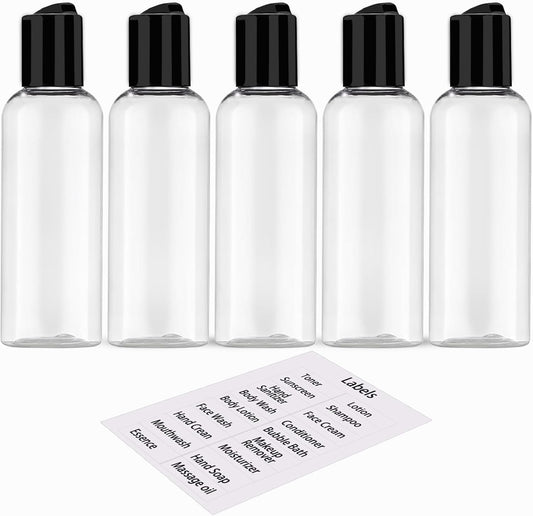 DNSEN 5 Pack 3.4 oz Travel Bottles for Toiletries TSA Approved Leakproof Plastic Empty Travel Size Bottles Containers with Labels