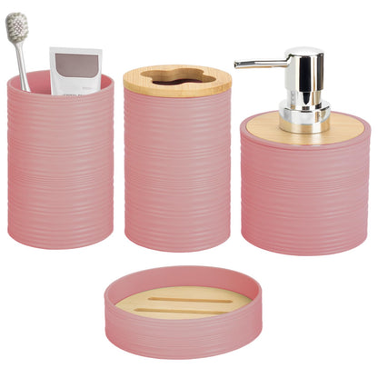RRM 4 Piece Bamboo Bathroom Accessories Set, Boho Bathroom Decor, Aqua