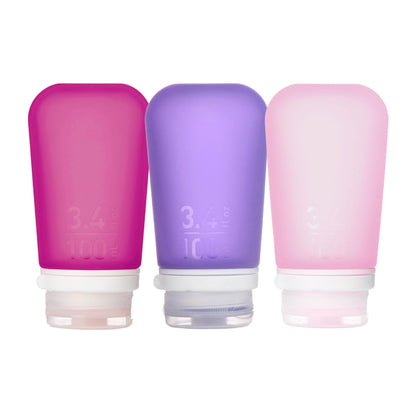 humangear GoToob+ 3-Pack, Small (1.7 fl oz), Clear/Purple/Teal