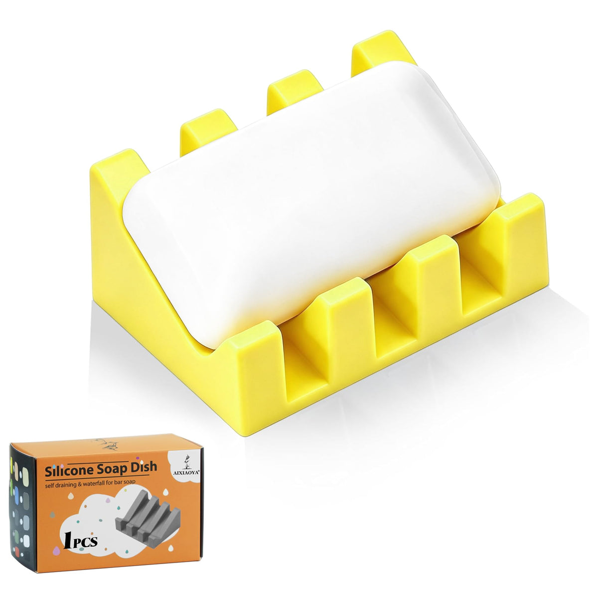 Self Draining Silicone Soap Dish Holder Waterfall Tray, 1 Pack Sky Blue