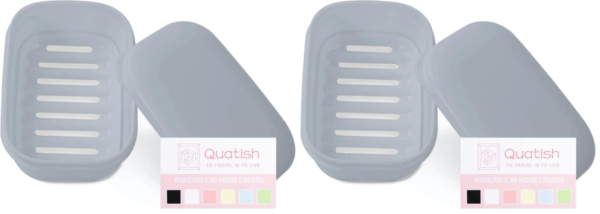 Quatish Leakproof Soap Dish with Lid & Draining Layer, Shatterproof Travel Bar Soap Holder Case Container, Portable Travel Size Toiletries Essentials for Camping, Gym, Bathroom, Black