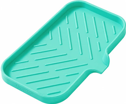 MicoYang Silicone Soap Dish with Drain Spout, Self-Draining Sink Organizer Tray for Bathroom and Kitchen, Sponges, Dispensers and Soap Holder, Non-Slip and Dishwasher Safe, White (Compact, 4.9"×3.2")