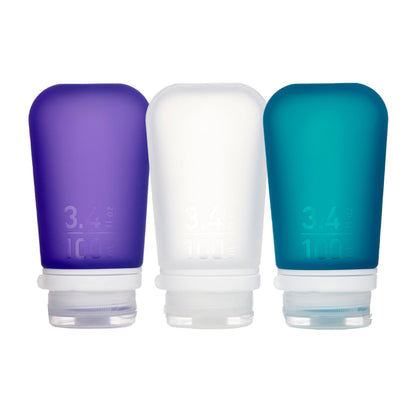 humangear GoToob+ 3-Pack, Small (1.7 fl oz), Clear/Purple/Teal