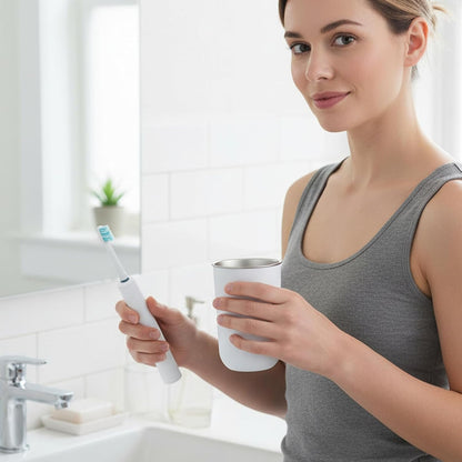 Stainless Steel Mouthwash Cups, 12oz/350ml White Metal Drinking Cup Toothbrush Cup Reusable Drinkware Home & Outdoor Activities Tumbler Cups for Coffee Bathroom office and Travel