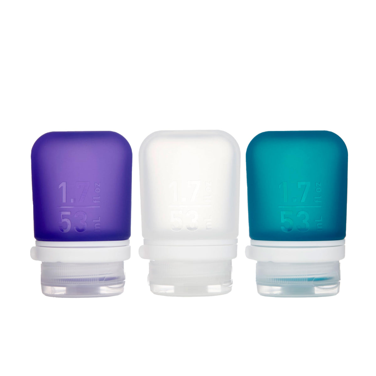 humangear GoToob+ 3-Pack, Small (1.7 fl oz), Clear/Purple/Teal