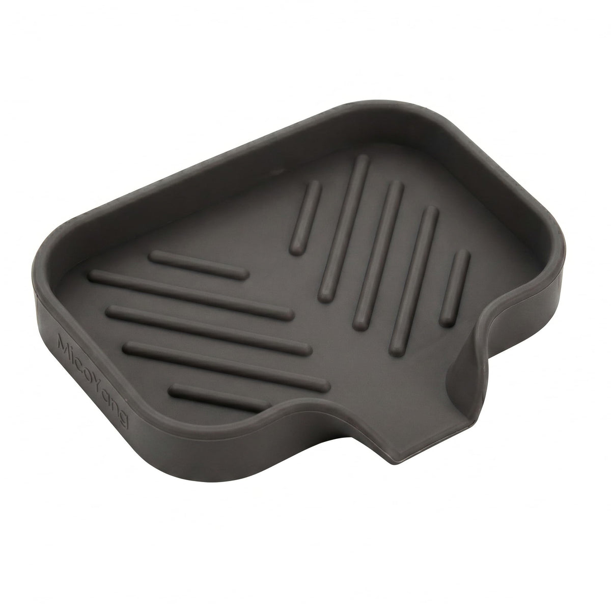 MicoYang Silicone Soap Dish with Drain Spout, Self-Draining Sink Organizer Tray for Bathroom and Kitchen, Sponges, Dispensers and Soap Holder, Non-Slip and Dishwasher Safe, Black (Compact, 4.9"×3.2")