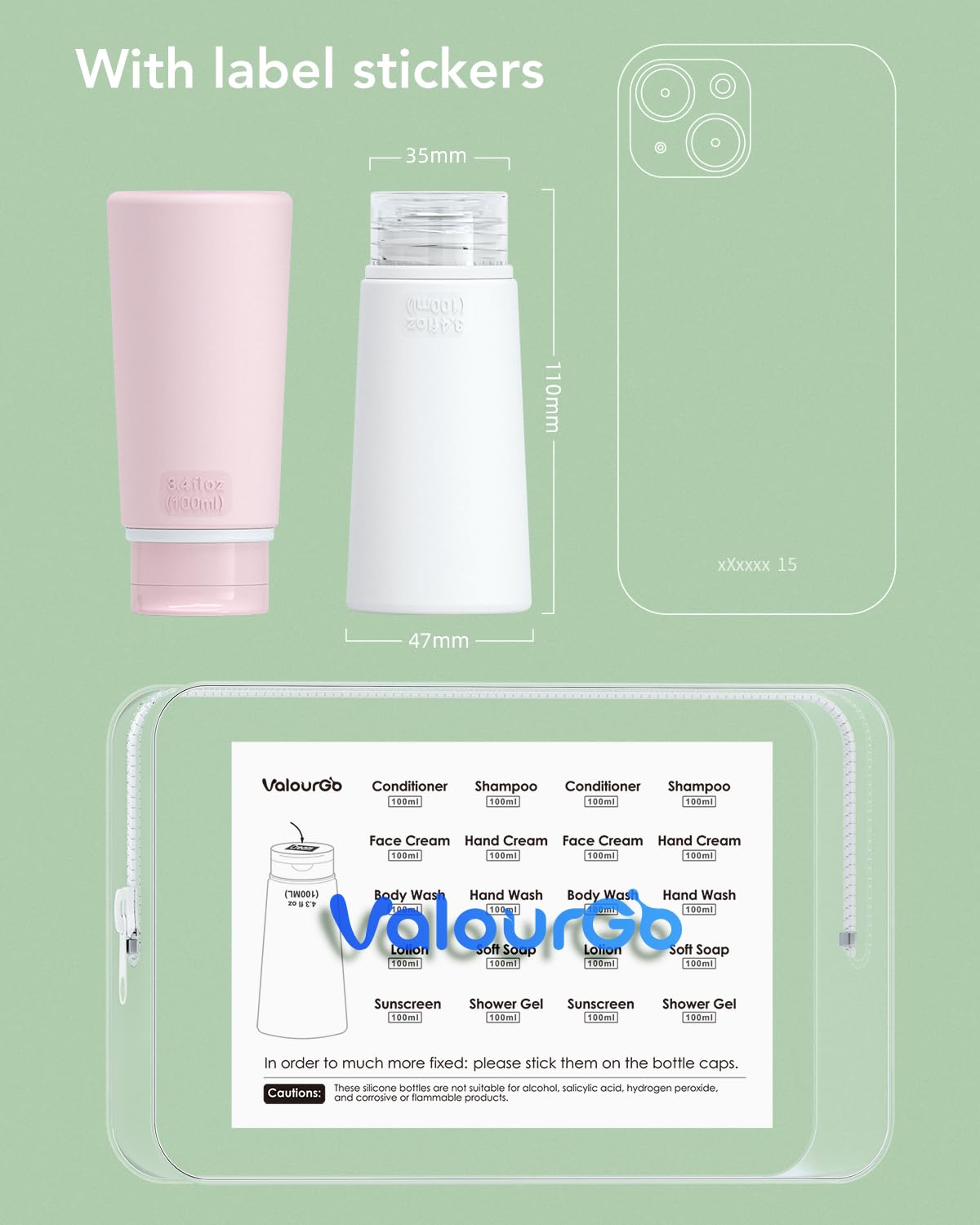 TakeToday Travel Bottles for Toiletries 3.4oz 4 Pack, TSA Leak Proof