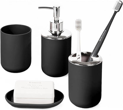 Bathroom Accessory Set, 4 Pcs Black Plastic Bathroom Set