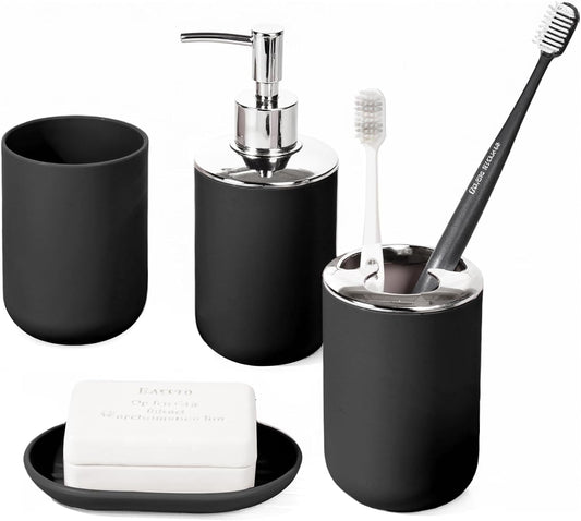 Bathroom Accessory Set, 4 Pcs Black Plastic Bathroom Set