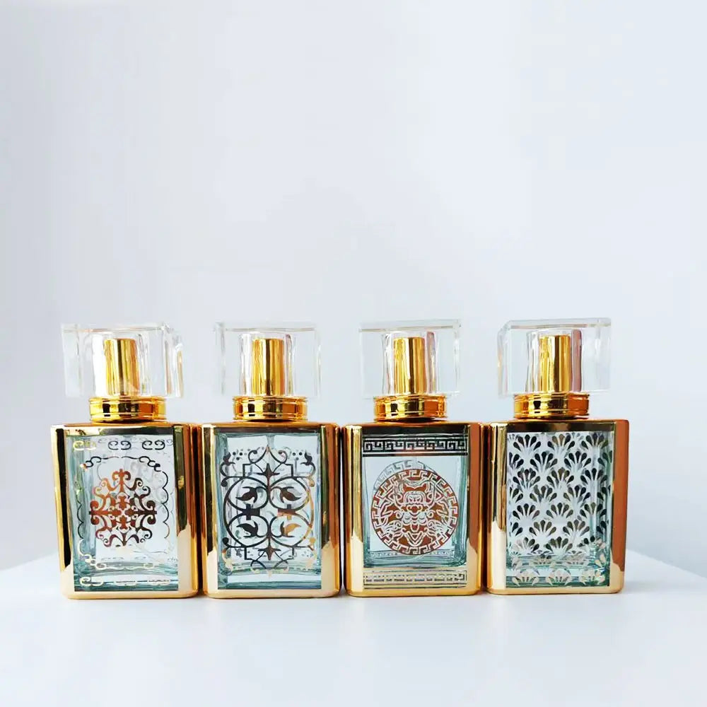 4pcs 30ML High-End Artistic UV Engraved Glass Spray Bottles, Refillable Spray Bottles, Cosmetic Dispenser Bottles, Toners, Press Down Bottles, Serums, Foundation Bottles