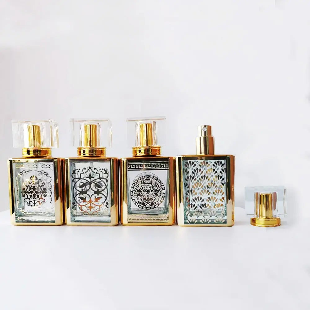 4pcs 30ML High-End Artistic UV Engraved Glass Spray Bottles, Refillable Spray Bottles, Cosmetic Dispenser Bottles, Toners, Press Down Bottles, Serums, Foundation Bottles