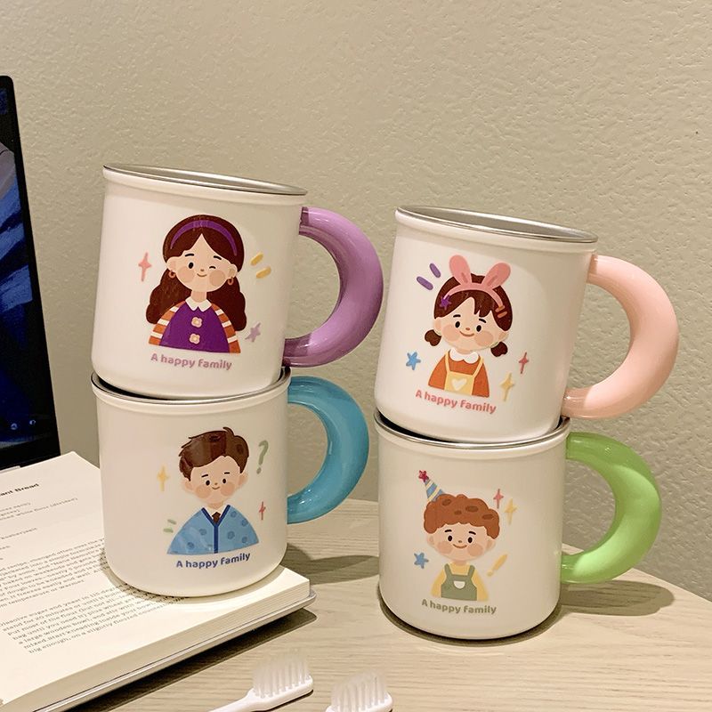 316 Stainless Steel And Drop-Resistant Toothbrush Cup for Washing And Brushing Teeth, Family Toothbrush Cup, Cartoon Cute Couple Rinsing Cup