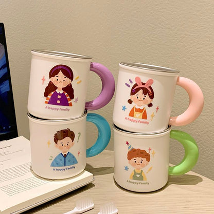 316 Stainless Steel And Drop-Resistant Toothbrush Cup for Washing And Brushing Teeth, Family Toothbrush Cup, Cartoon Cute Couple Rinsing Cup