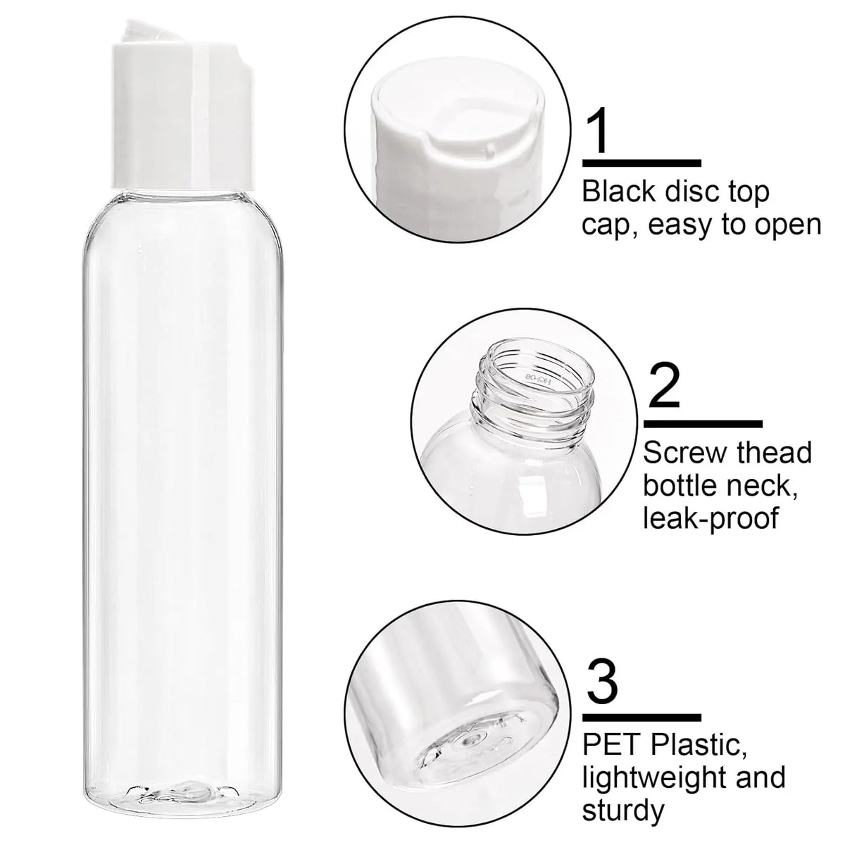 30-Piece 4oz Transparent PET Small Size Travel Toiletry Bottles Set with Covers, 6 Funnels Included, Refillable Plastic Squeeze Containers for Shampoo, Lotion