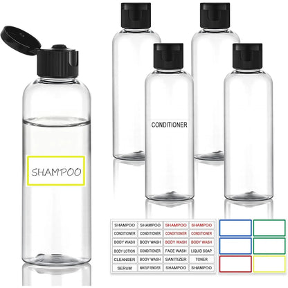 5-Pack Transparent Durable Travel Bottle Set, 3.4 oz TSA-Approved Leakproof Refillable Containers for Toiletries, Shampoo, Lotion, Conditioner (Home Organizer Storage Jars)