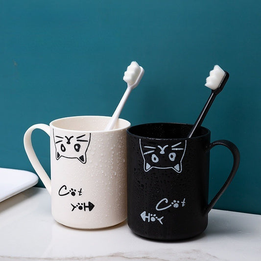 1pc Home Mouthwash Cups, Creative Couple Cat Toothbrush Cups, Cute Brushing Cups, Bathroom Plastic Washbasin Cups, Halloween And Christmas Gifts