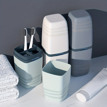 1pc 3-In-1 Portable Toothbrush Case, Travel Toothbrush Holder with Toothpaste Cup And Lid, Freestanding Plastic Toothbrush Storage Box, Travel Companion for Camping Business Trip Home Use, Oral Care Organizer Bathroom Additions