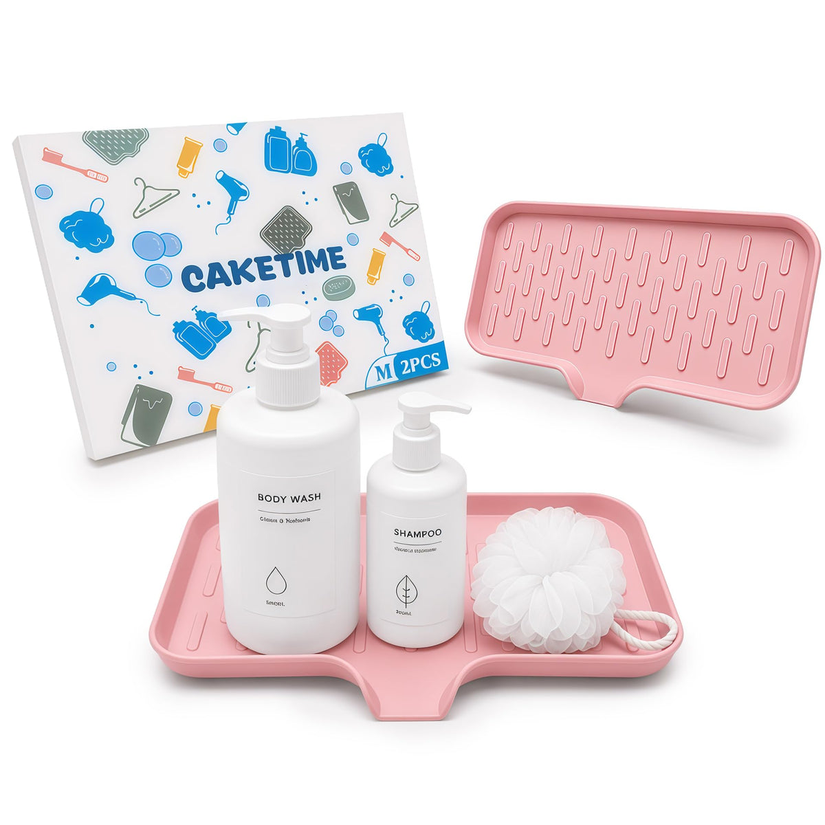 CAKETIME 2 Pack Silicone Soap Dish with Drainage Holes for Bathroom Shower Caddy Kitchen Counter Bar Sponge Holder Drying Rack Sink Organizer Essentials Apartment Home Household Must Haves 2026